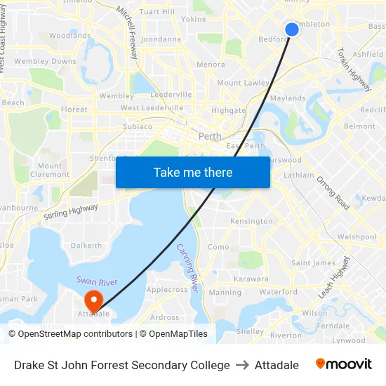Drake St John Forrest Secondary College to Attadale map