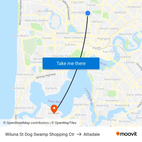 Wiluna St Dog Swamp Shopping Ctr to Attadale map