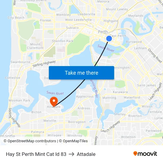 Hay St Perth Mint Cat Id 83 to Attadale map