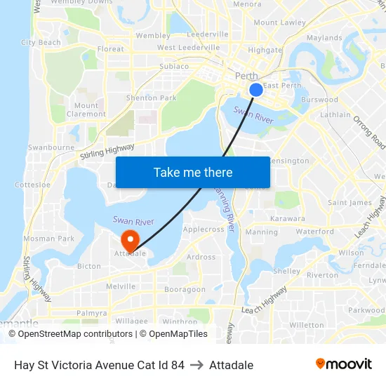Hay St Victoria Avenue Cat Id 84 to Attadale map