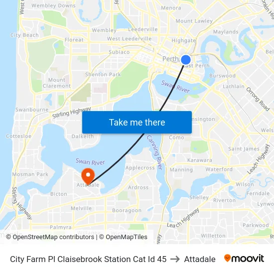 City Farm Pl Claisebrook Station Cat Id 45 to Attadale map