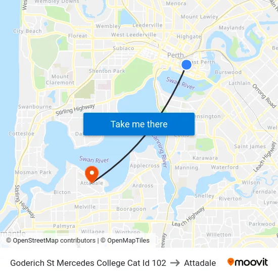 Goderich St Mercedes College Cat Id 102 to Attadale map