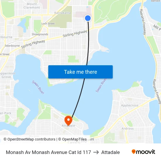 Monash Av Monash Avenue Cat Id 117 to Attadale map
