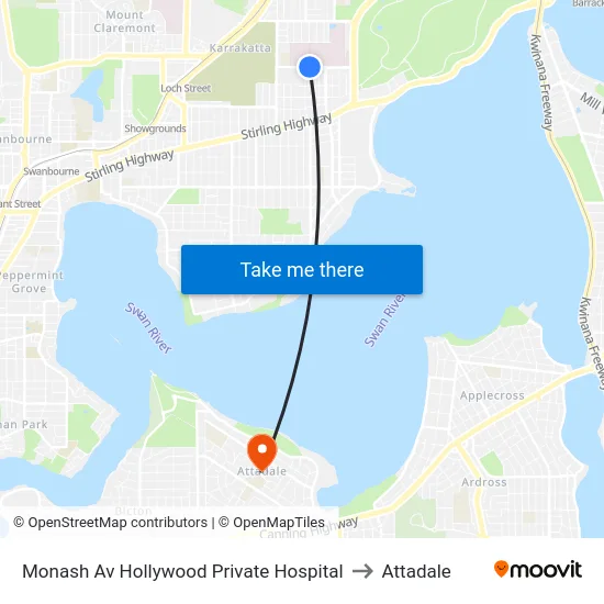 Monash Av Hollywood Private Hospital to Attadale map