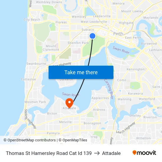 Thomas St Hamersley Road Cat Id 139 to Attadale map
