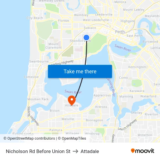 Nicholson Rd Before Union St to Attadale map