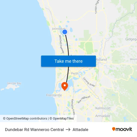 Dundebar Rd Wanneroo Central to Attadale map