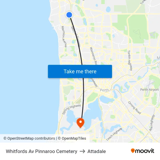 Whitfords Av Pinnaroo Cemetery to Attadale map