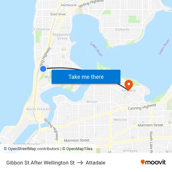 Gibbon St After Wellington St to Attadale map