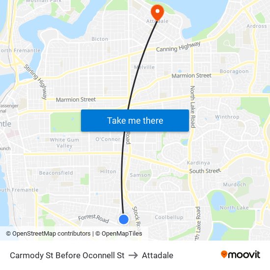 Carmody St Before Oconnell St to Attadale map