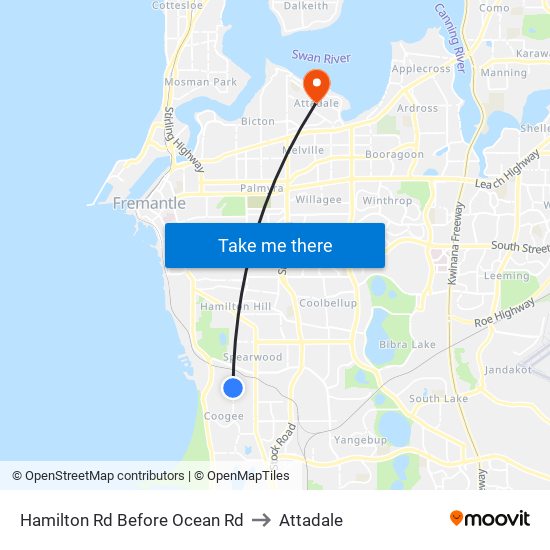 Hamilton Rd Before Ocean Rd to Attadale map