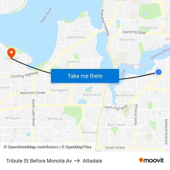 Tribute St Before Monota Av to Attadale map