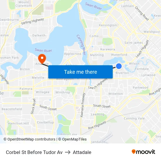 Corbel St Before Tudor Av to Attadale map