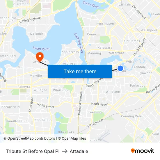 Tribute St Before Opal Pl to Attadale map