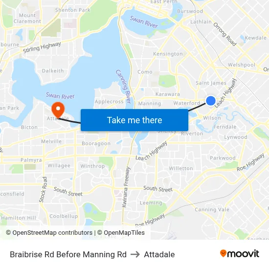 Braibrise Rd Before Manning Rd to Attadale map