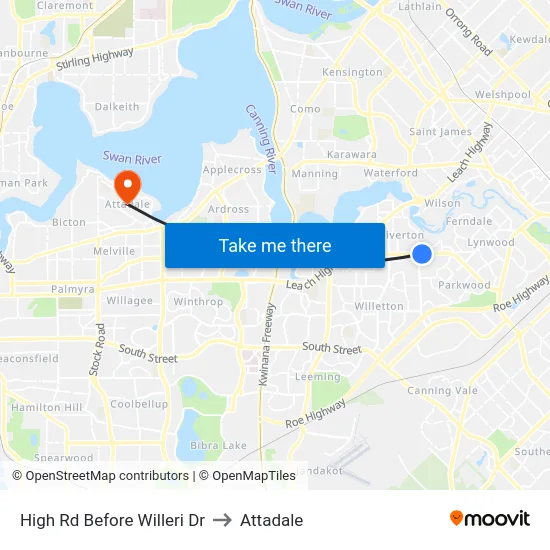 High Rd Before Willeri Dr to Attadale map