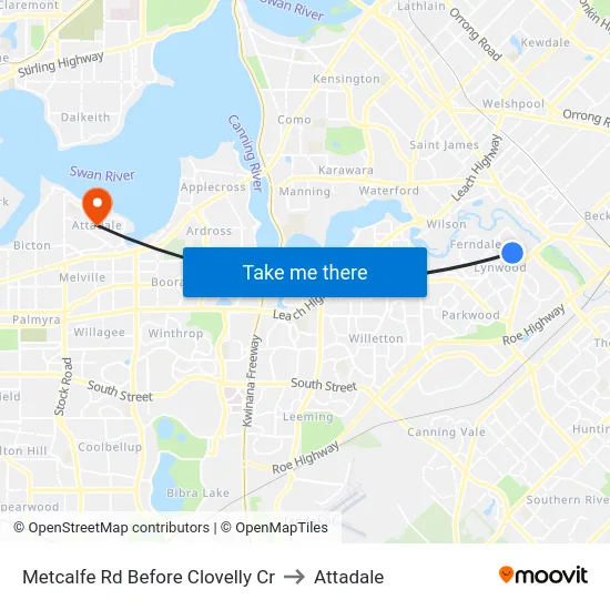 Metcalfe Rd Before Clovelly Cr to Attadale map