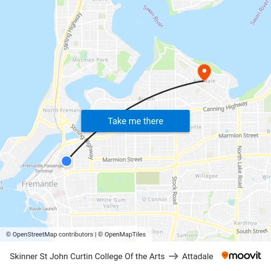 Skinner St John Curtin College Of the Arts to Attadale map