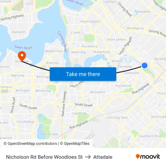 Nicholson Rd Before Woodloes St to Attadale map
