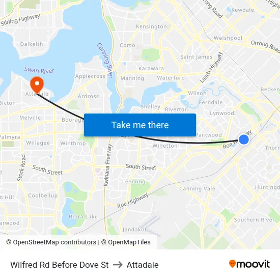 Wilfred Rd Before Dove St to Attadale map