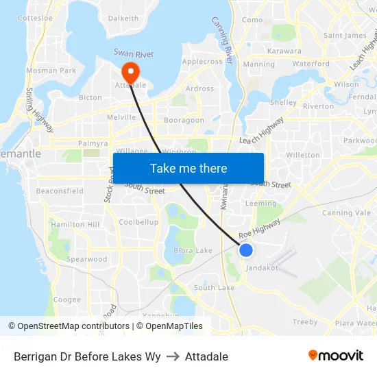 Berrigan Dr Before Lakes Wy to Attadale map
