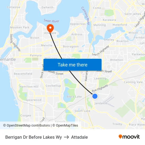 Berrigan Dr Before Lakes Wy to Attadale map
