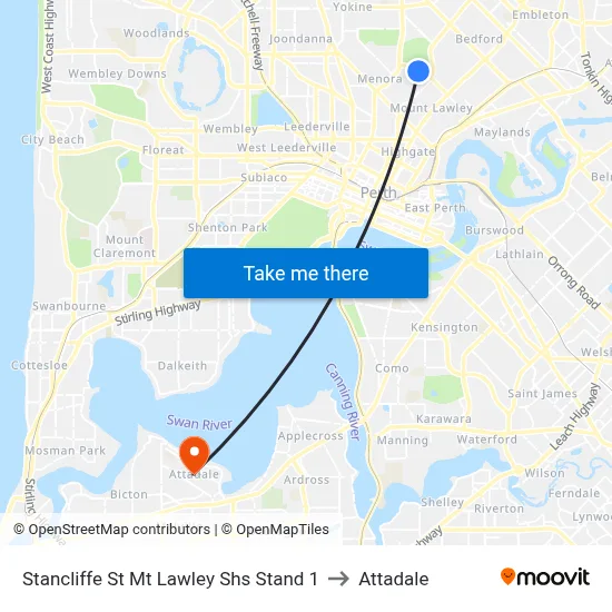 Stancliffe St Mt Lawley Shs Stand 1 to Attadale map