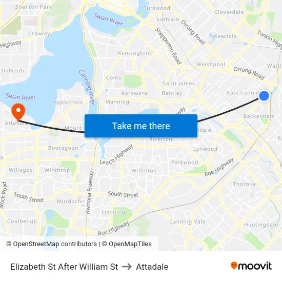 Elizabeth St After William St to Attadale map