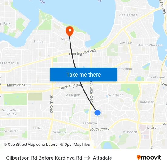 Gilbertson Rd Before Kardinya Rd to Attadale map