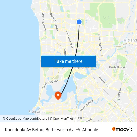 Koondoola Av Before Butterworth Av to Attadale map
