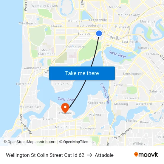 Wellington St Colin Street Cat Id 62 to Attadale map