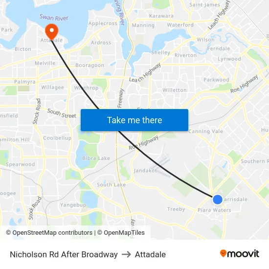 Nicholson Rd After Broadway to Attadale map