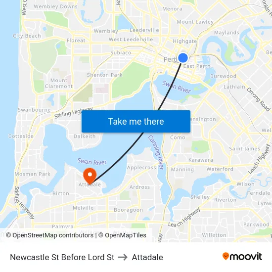 Newcastle St Before Lord St to Attadale map
