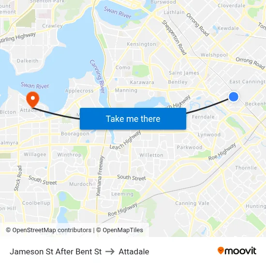 Jameson St After Bent St to Attadale map