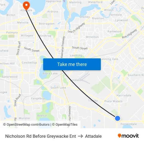 Nicholson Rd Before Greywacke Ent to Attadale map