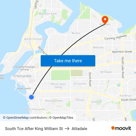 South Tce After King William St to Attadale map
