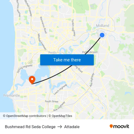 Bushmead Rd Seda College to Attadale map
