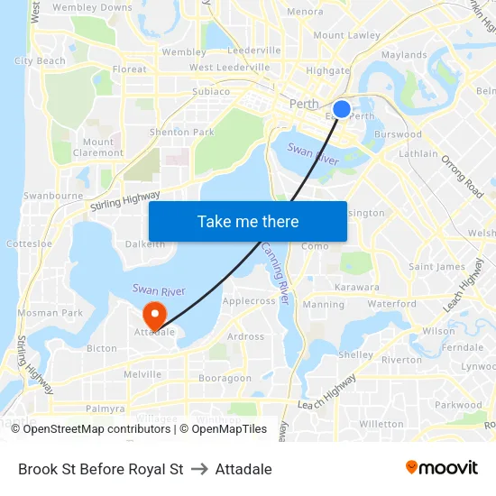 Brook St Before Royal St to Attadale map