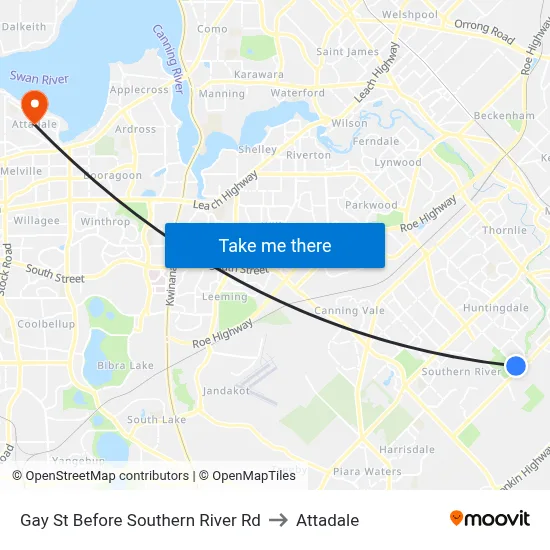 Gay St Before Southern River Rd to Attadale map