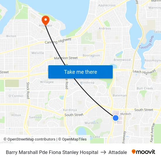 Barry Marshall Pde Fiona Stanley Hospital to Attadale map