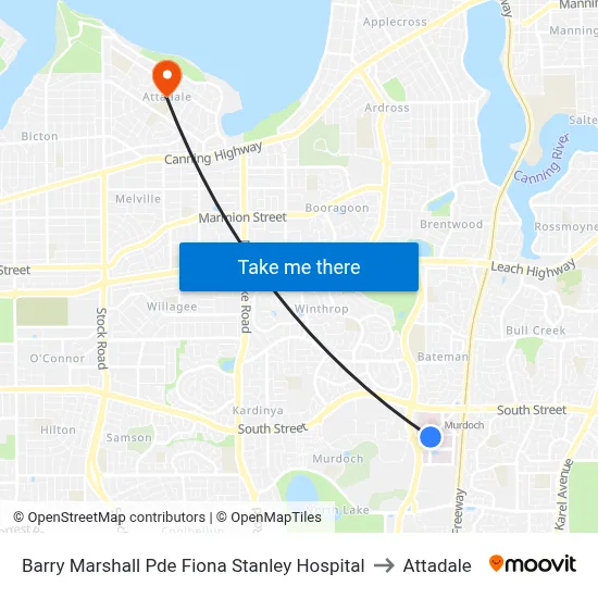 Barry Marshall Pde Fiona Stanley Hospital to Attadale map