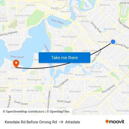 Kewdale Rd Before Orrong Rd to Attadale map