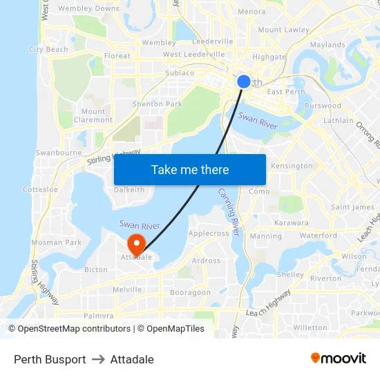 Perth Busport to Attadale map