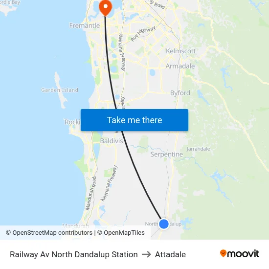Railway Av North Dandalup Station to Attadale map