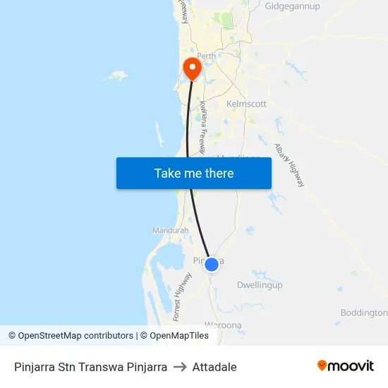Pinjarra Stn Transwa Pinjarra to Attadale map
