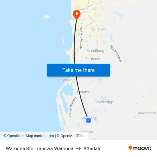Waroona Stn Transwa Waroona to Attadale map