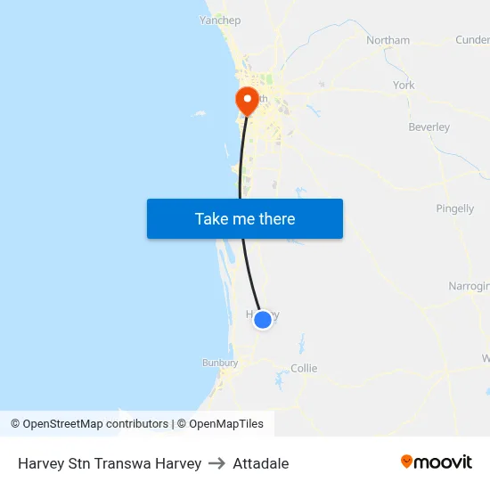 Harvey Stn Transwa Harvey to Attadale map