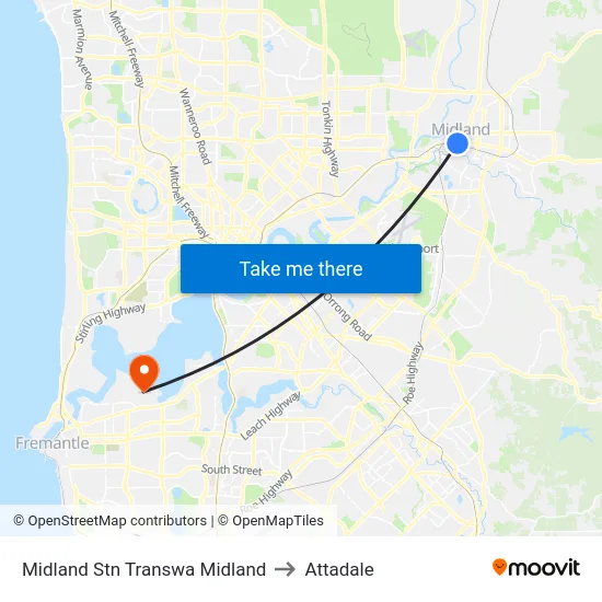 Midland Stn Transwa Midland to Attadale map