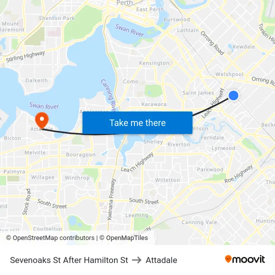 Sevenoaks St After Hamilton St to Attadale map