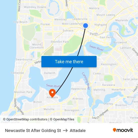 Newcastle St After Golding St to Attadale map